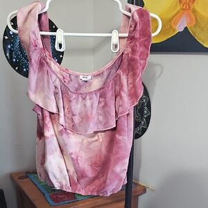 Ardene Pink Tie-Dye Ruffled Blouse